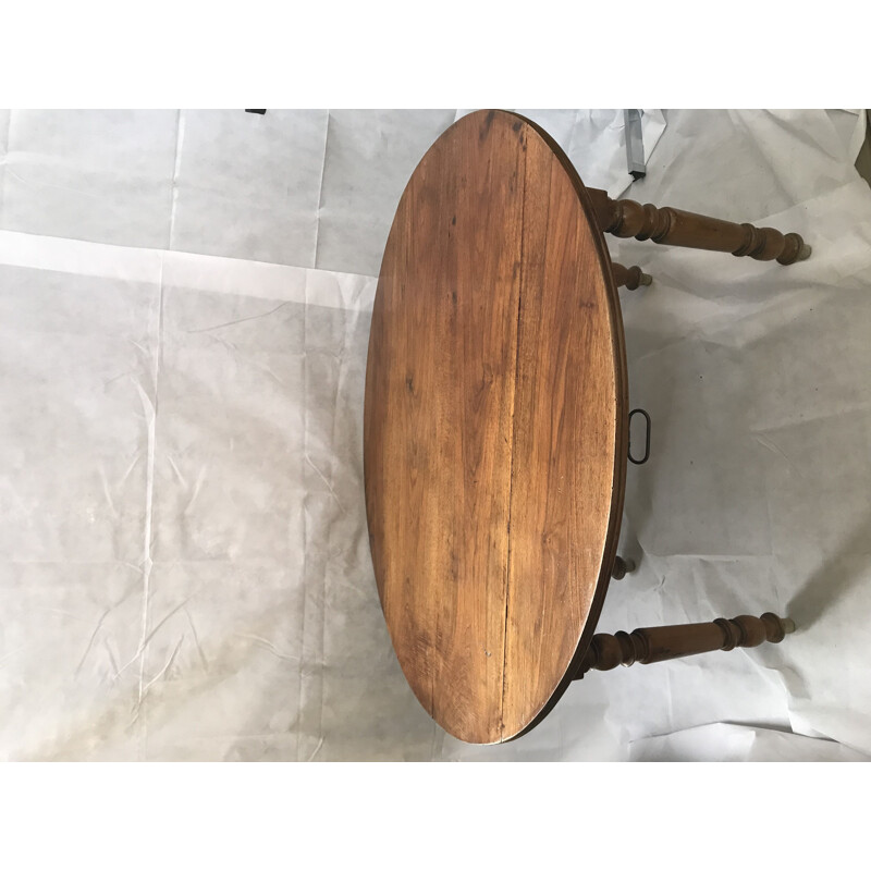 Mesa de madera ovalada vintage con 2 hojas