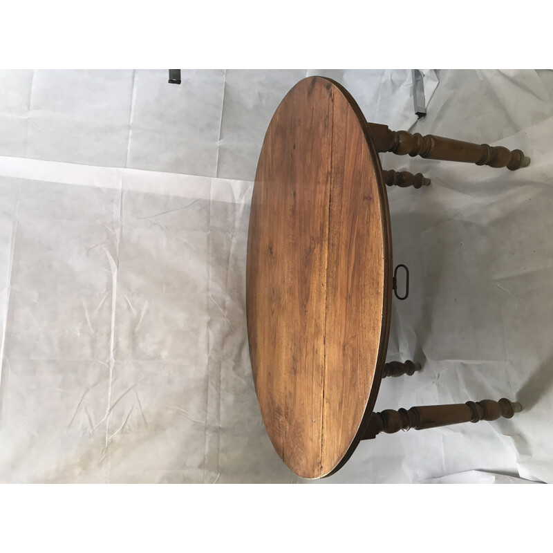 Mesa de madera ovalada vintage con 2 hojas