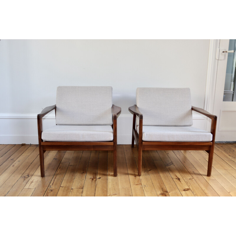 Pair of vintage scandinavian armchairs in afromosia, 1960