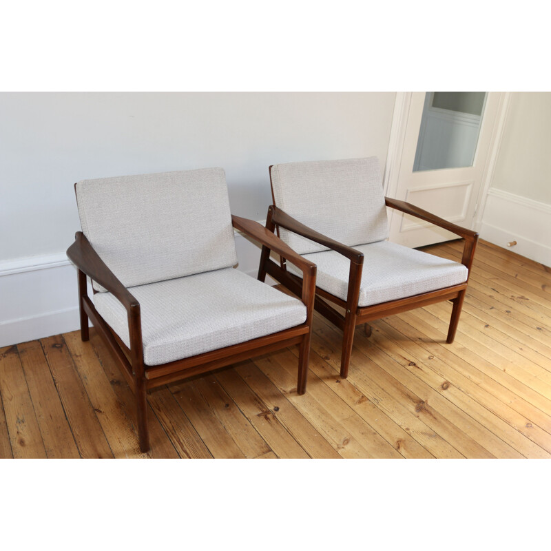 Pair of vintage scandinavian armchairs in afromosia, 1960