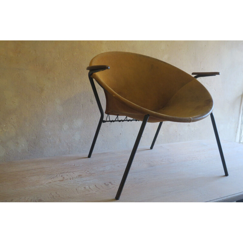 Vintage suede leather armchair by Hans Olsen for Lea Design, 1950s