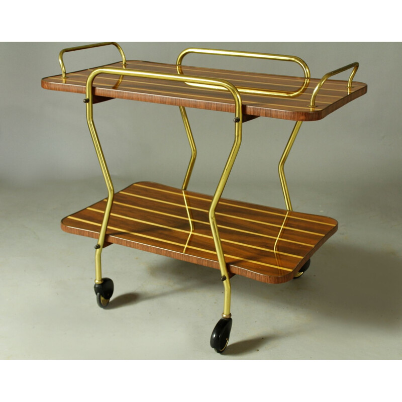 Vintage German brass and walnut drinks trolley, 1960s