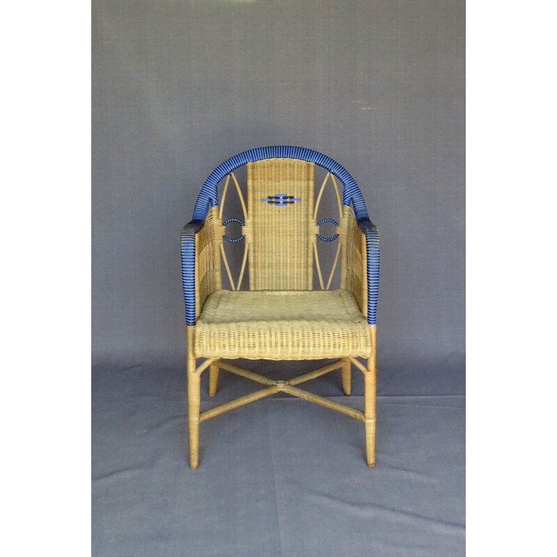 Vintage wicker and rattan armchair, 1930