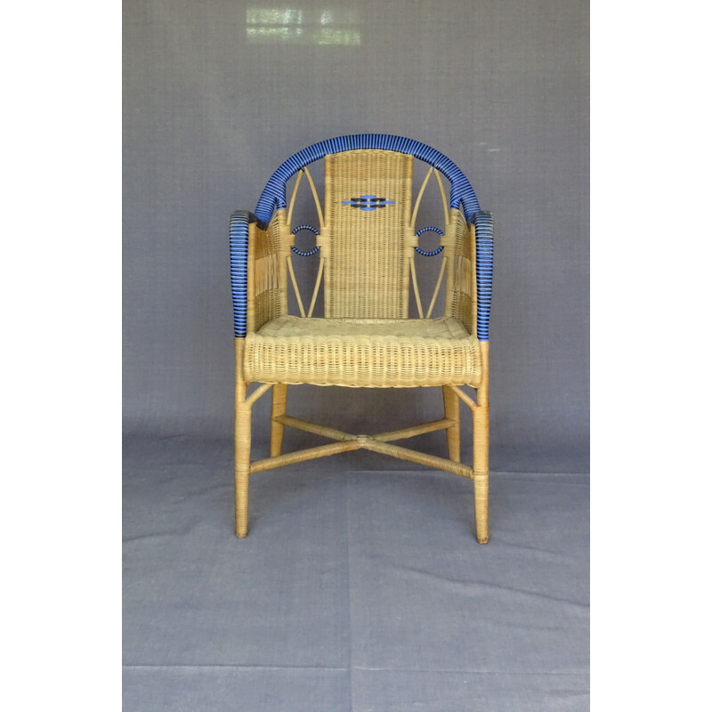 Vintage wicker and rattan armchair, 1930