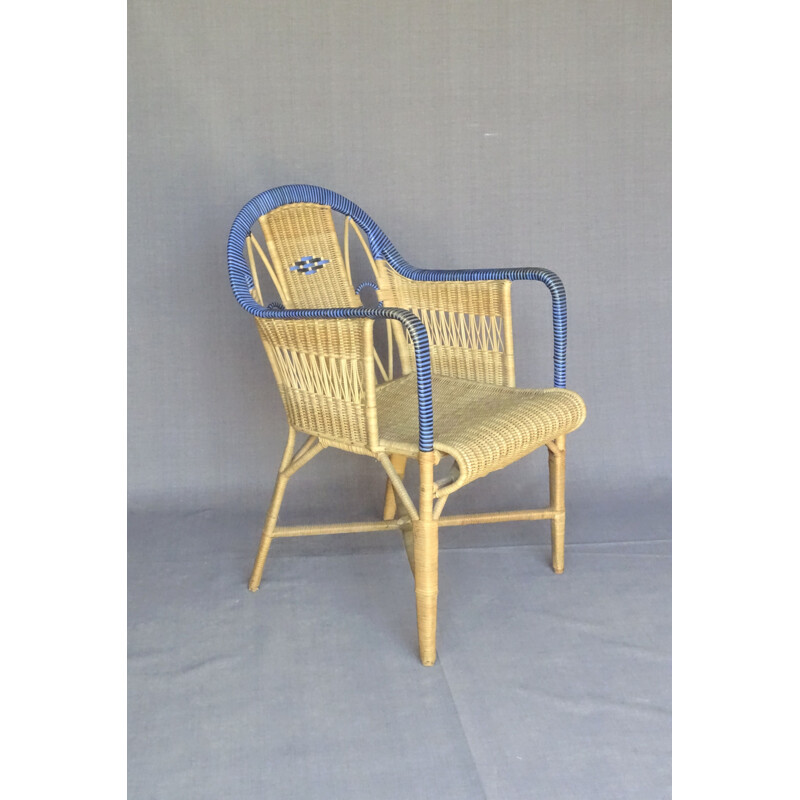 Vintage wicker and rattan armchair, 1930