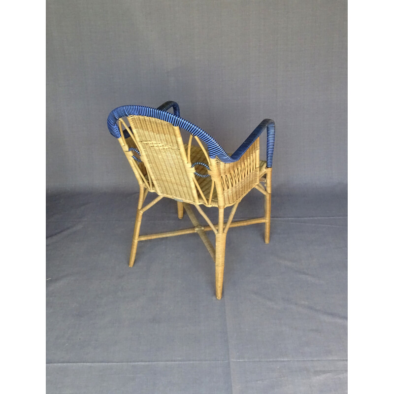 Vintage wicker and rattan armchair, 1930