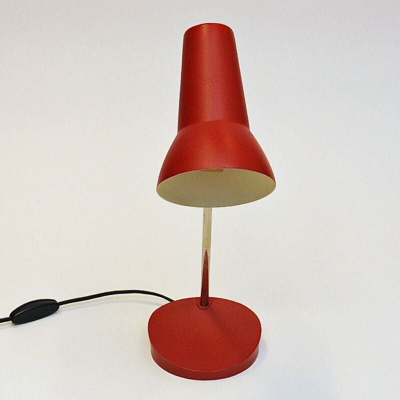 Lampe de bureau vintage en métal rouge par Asea Belysning, Suède 1950