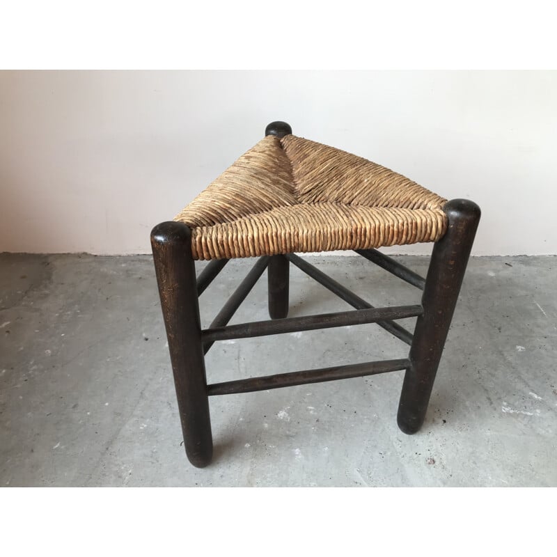 Vintage straw tripod stool, 1960