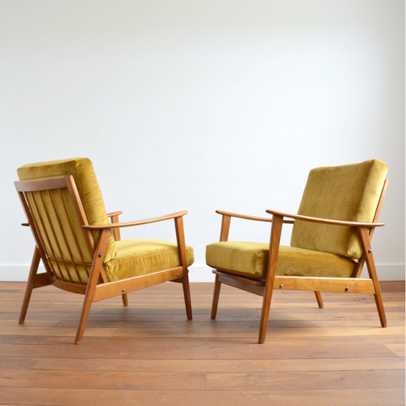 Pair of Scandinavian teak vinatge armchairs, 1960s