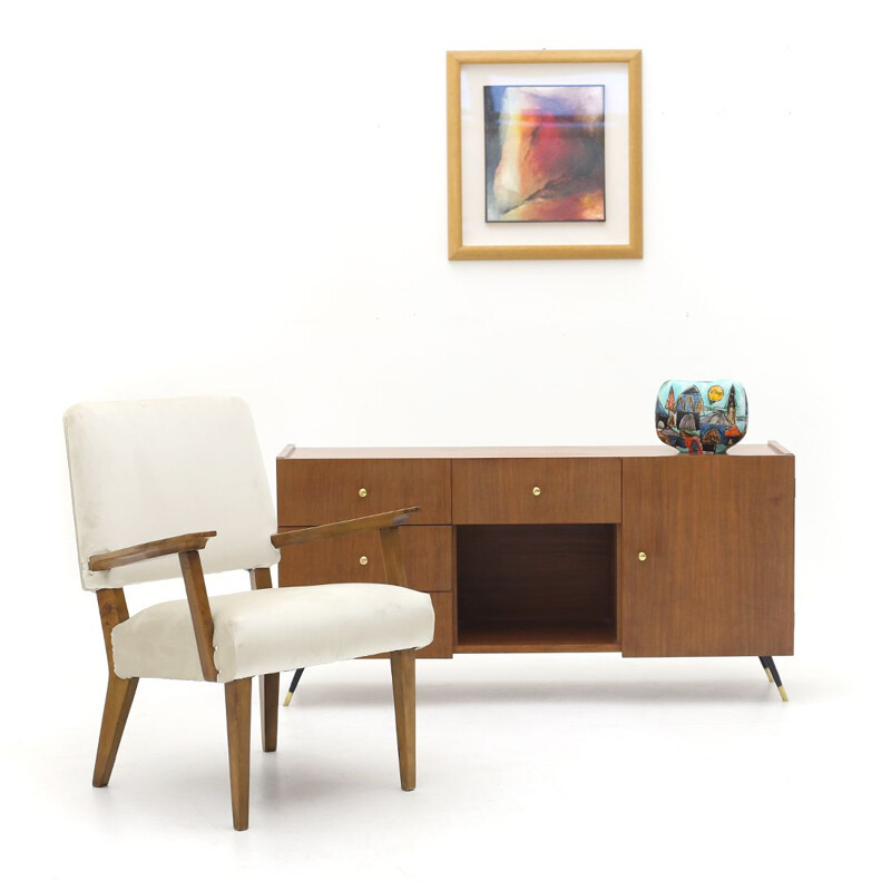 Teak vintage sideboard with metal feet, 1960s