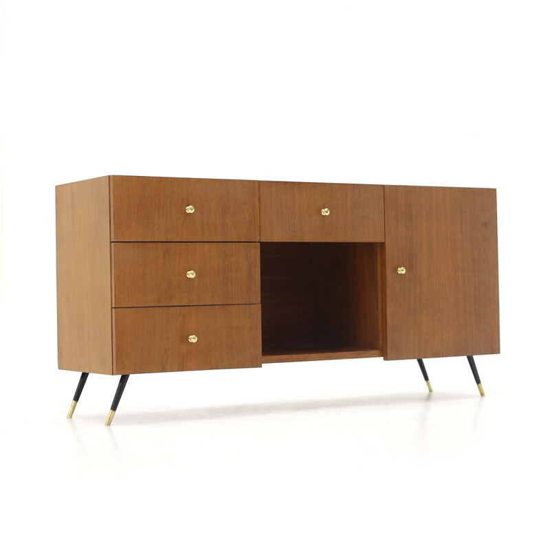 Teak vintage sideboard with metal feet, 1960s