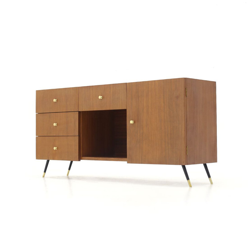 Teak vintage sideboard with metal feet, 1960s