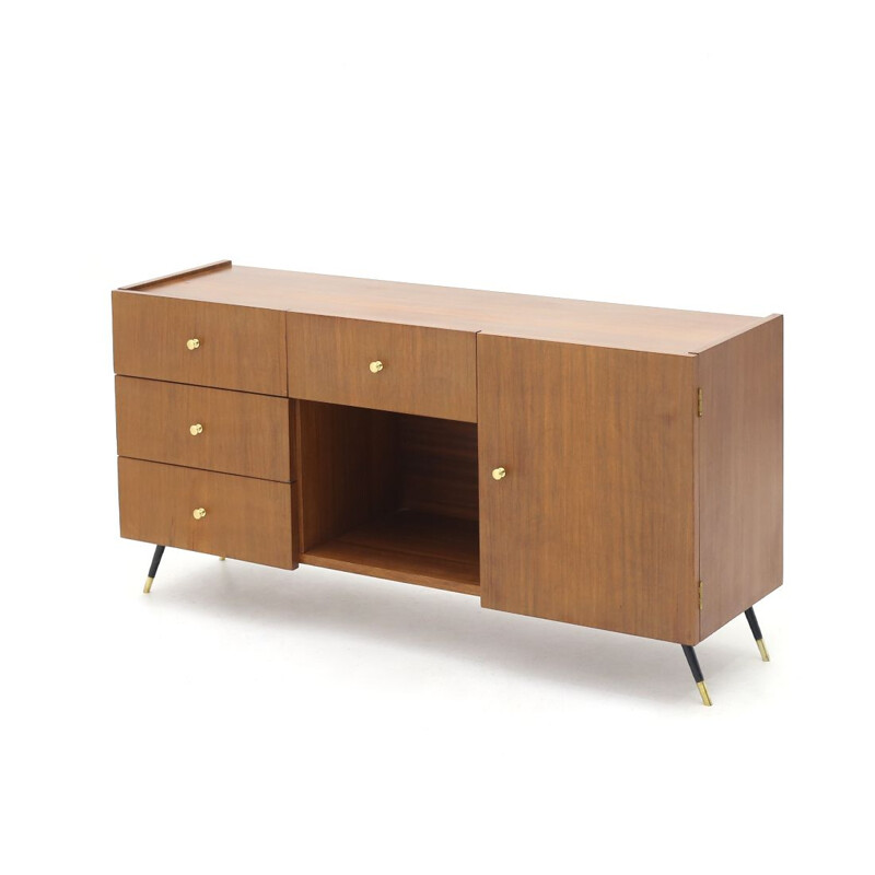 Teak vintage sideboard with metal feet, 1960s