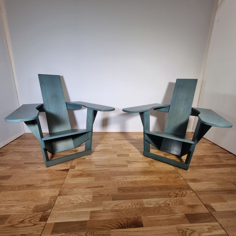 Paire de fauteuils constructivistes vintage par Philippe Parent, 1980