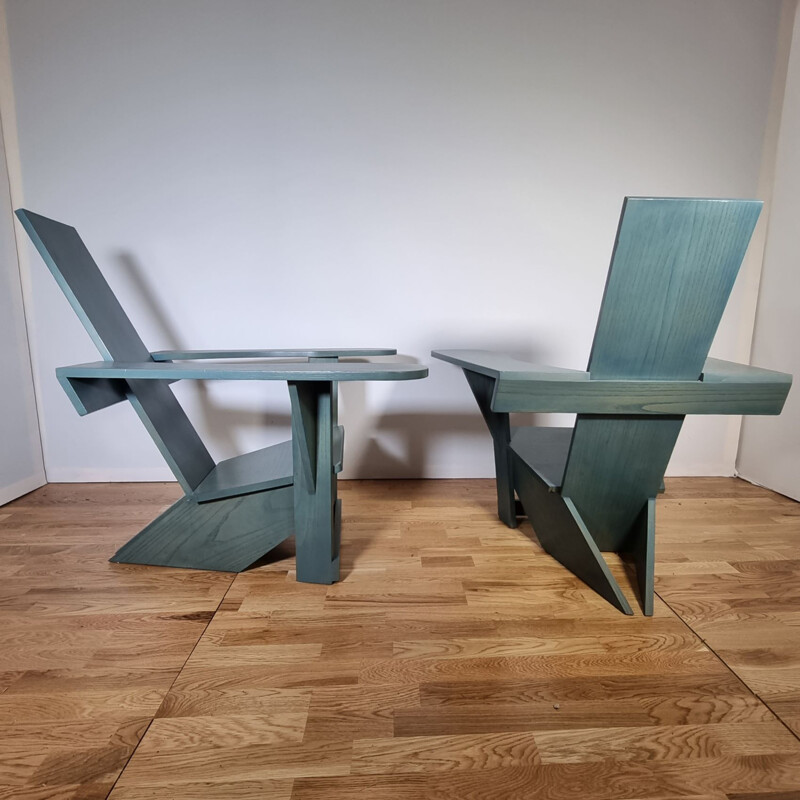 Pair of vintage constructivist armchairs by Philippe Parent, 1980