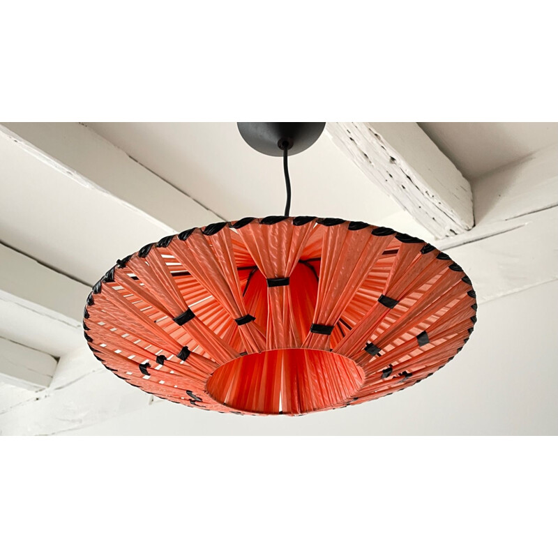 Vintage geometrische oranje en zwarte hanglamp, 1950