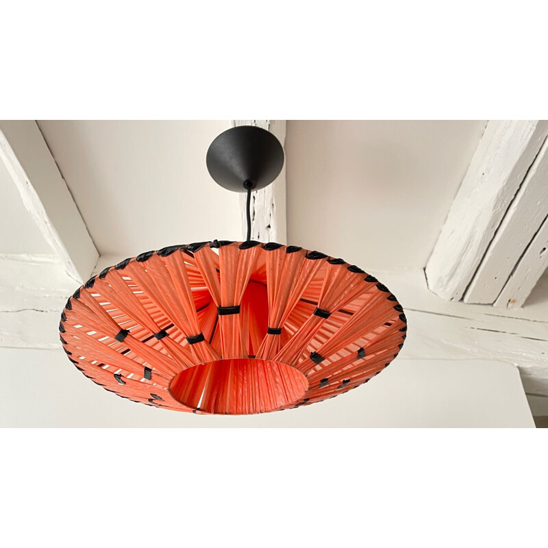 Suspension vintage géométrique orange et noire, 1950