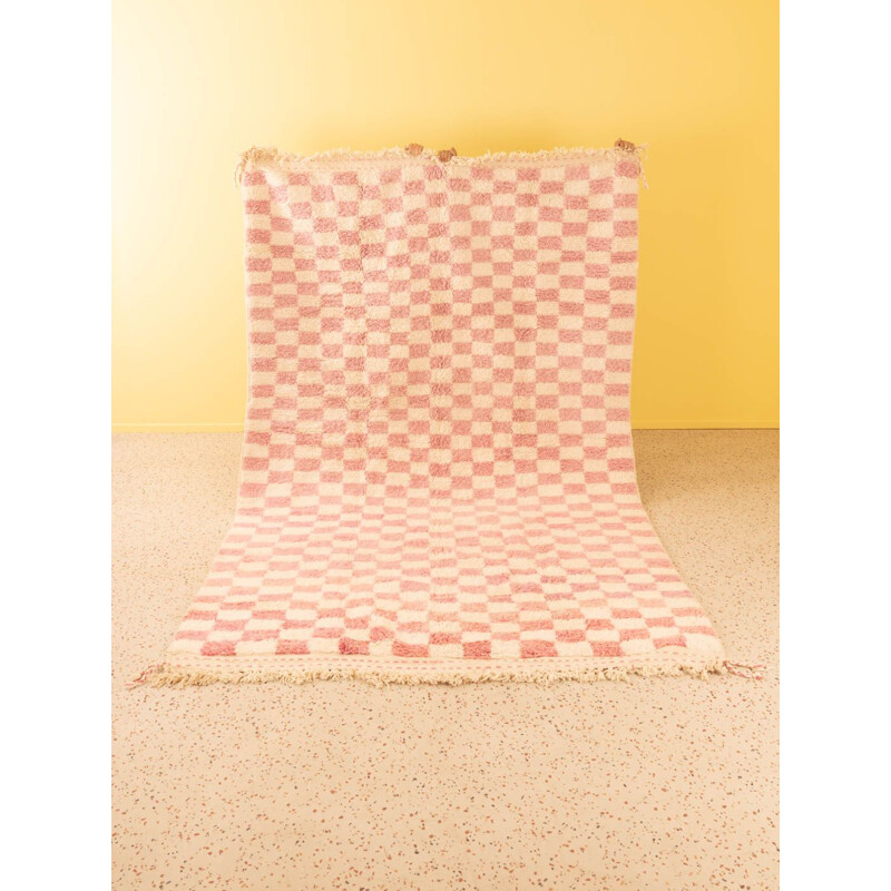 Vintage Pink Chess wool berber rug