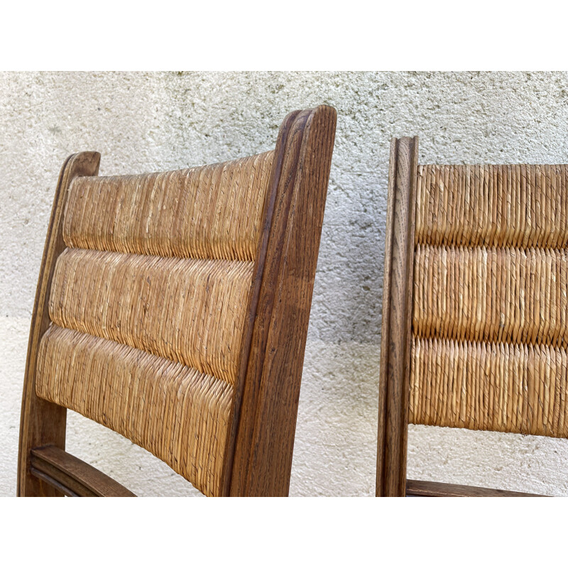 Pair of vintage chairs in solid oakwood and straw