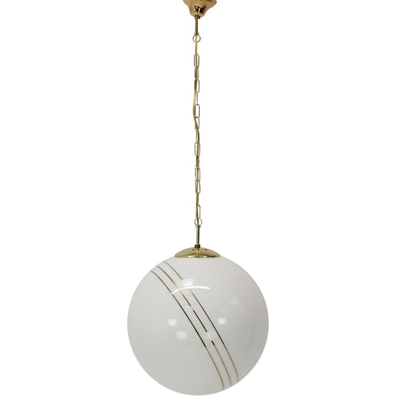 Vintage glass and brass pendant lamp by Kamenický Šenov, Czech Republic 1970