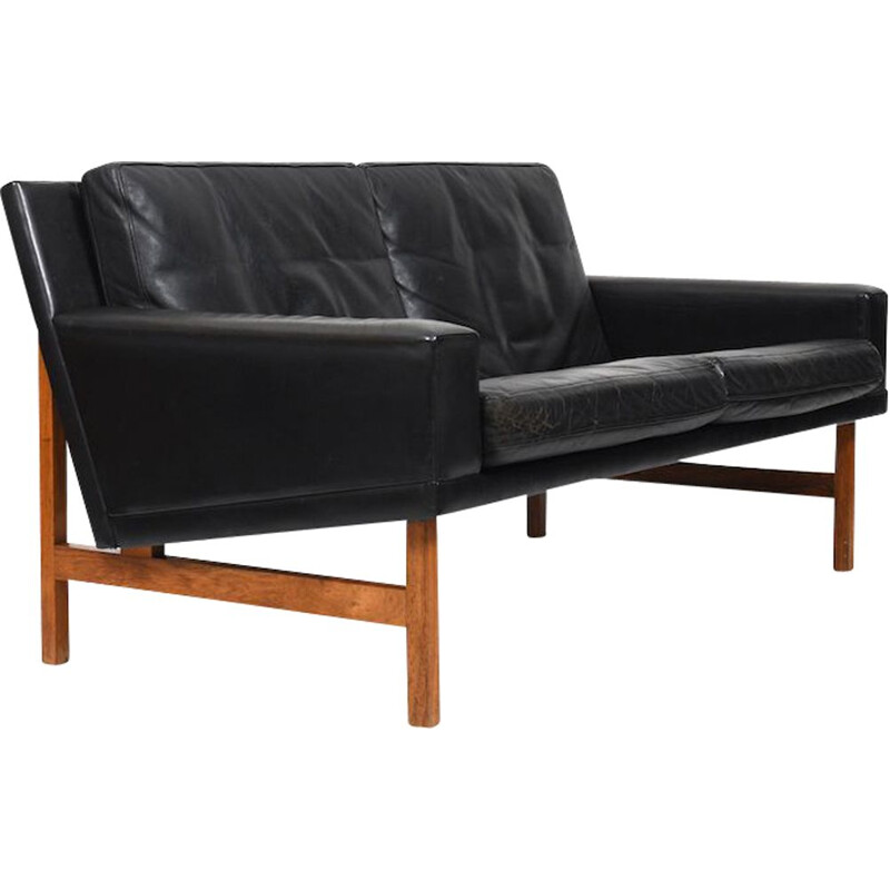 Vintage black leather sofa by Sven Ellekaer for Rolschau Møbler, Denmark 1960s