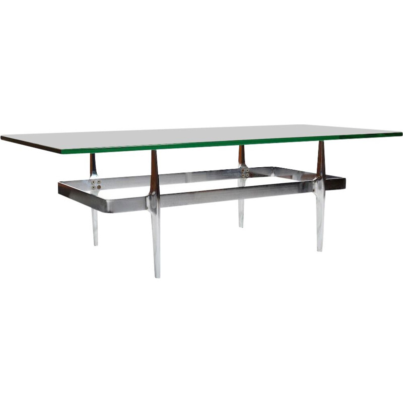 Mid century glass and chromed steel Soafa coffee table, 1960s