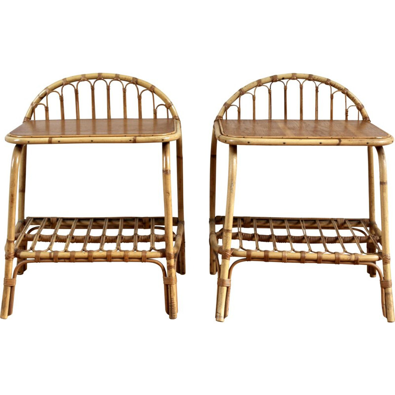 Pair of vintage rattan night stands, 1960