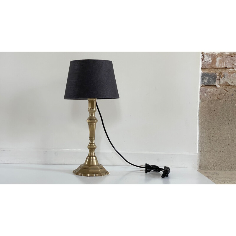 Lampe vintage en laiton massif et tissu