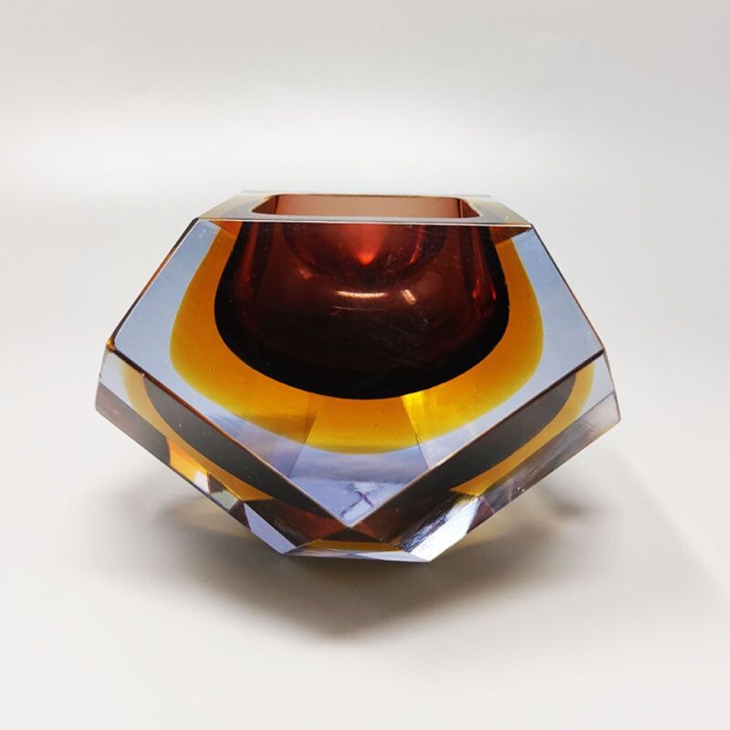 Vintage amber ashtray by Flavio Poli for Seguso, Italy 1960s