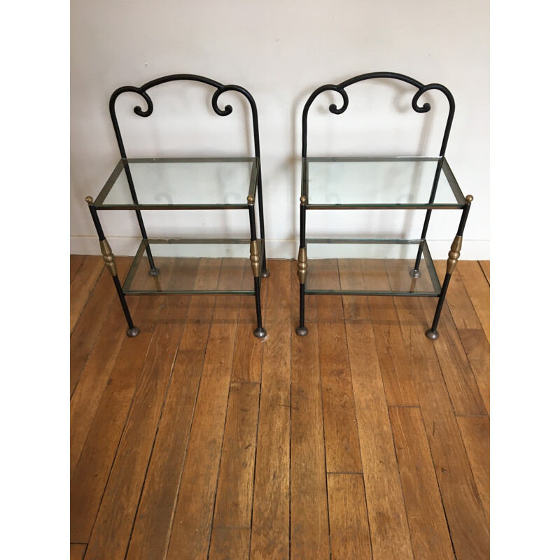 Pair of side tables in forged iron - 1950s