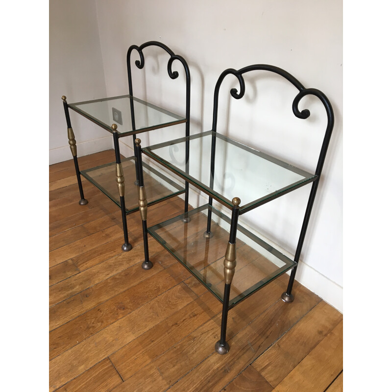 Pair of side tables in forged iron - 1950s