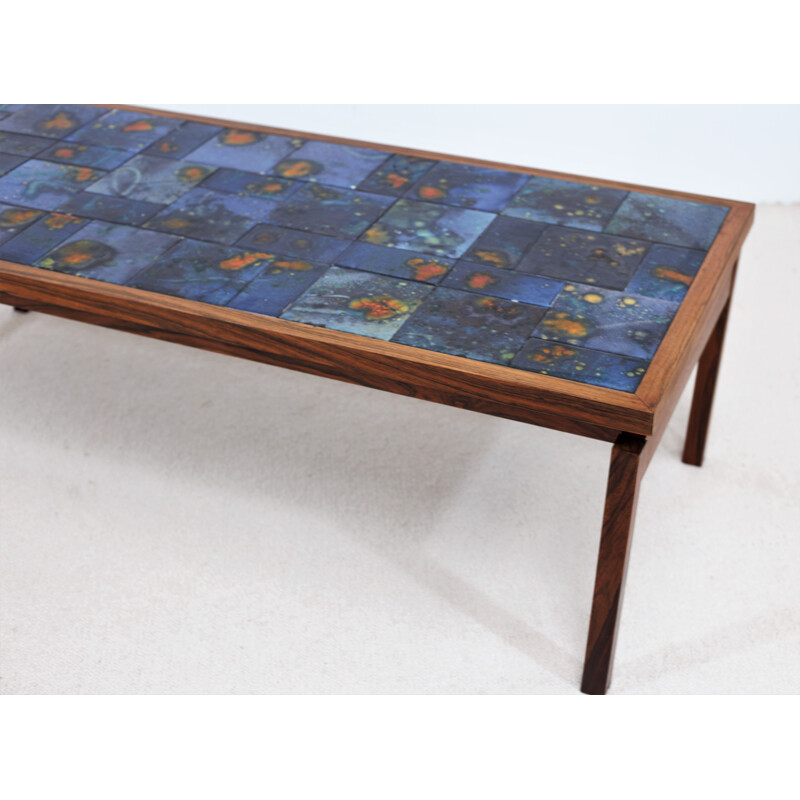 Table basse danoise vintage en palissandre et céramique