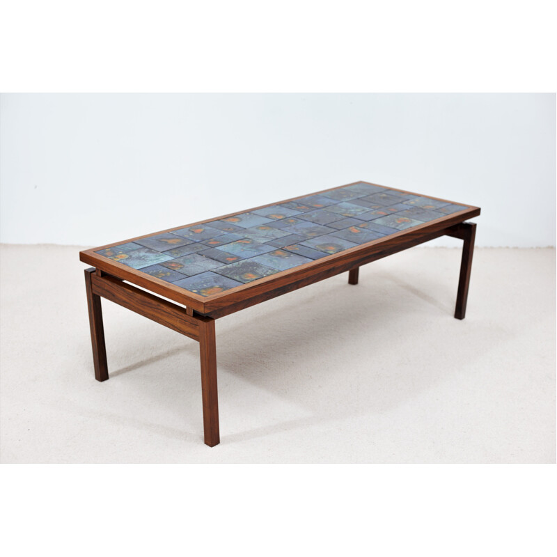 Vintage Danish coffee table in rosewood and ceramic
