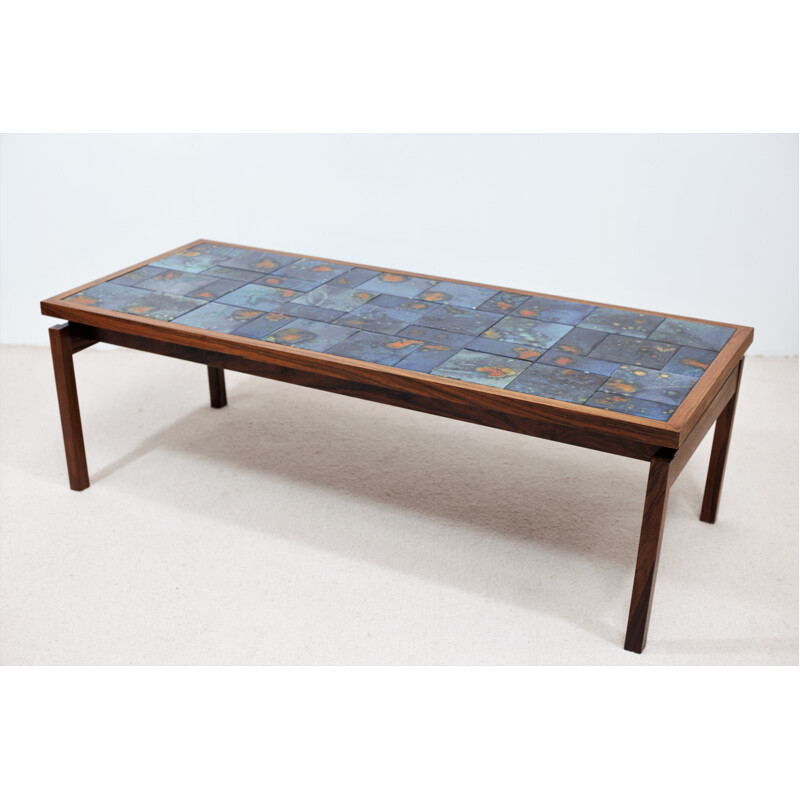 Vintage Danish coffee table in rosewood and ceramic