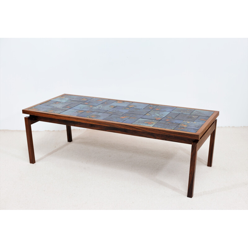 Vintage Danish coffee table in rosewood and ceramic