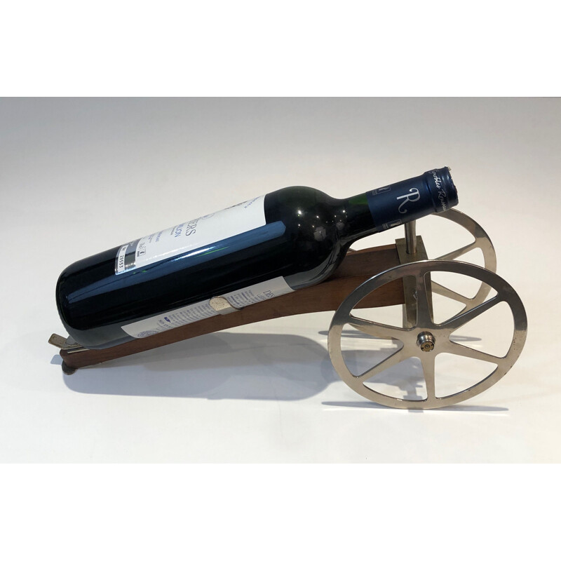 Vintage Kanonen-Flaschenhalter aus Holz, Messing und Chrom, Frankreich 1930