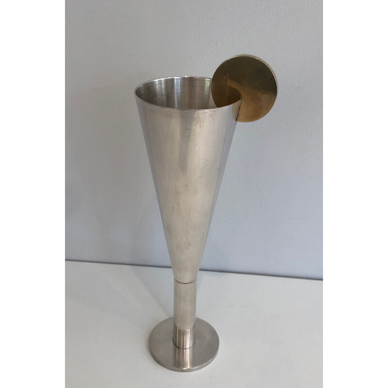 Flûte à champagne vintage en métal argenté et laiton par Padova A.Pozzi, 1950