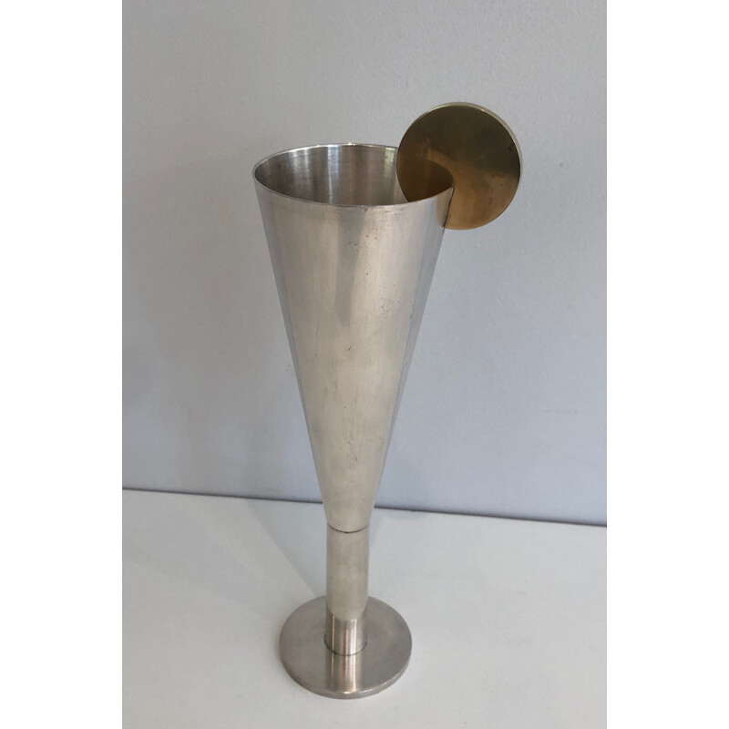 Vintage champagne flute in silver and brass by Padova A.Pozzi, Italy 1950