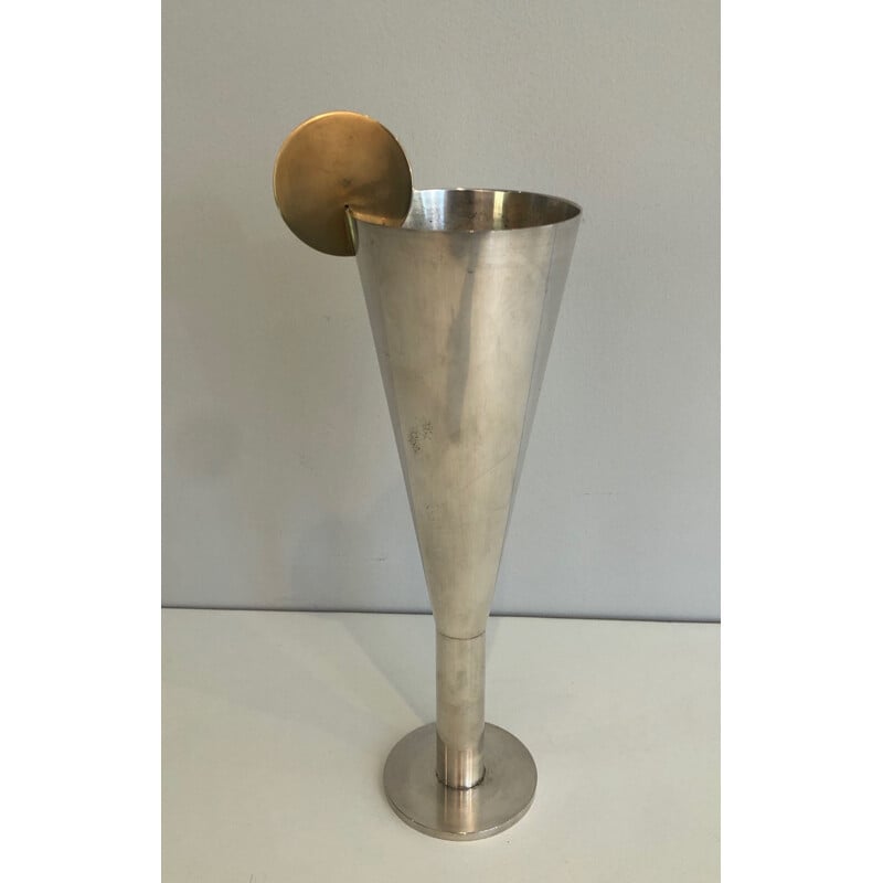 Vintage champagne flute in silver and brass by Padova A.Pozzi, Italy 1950