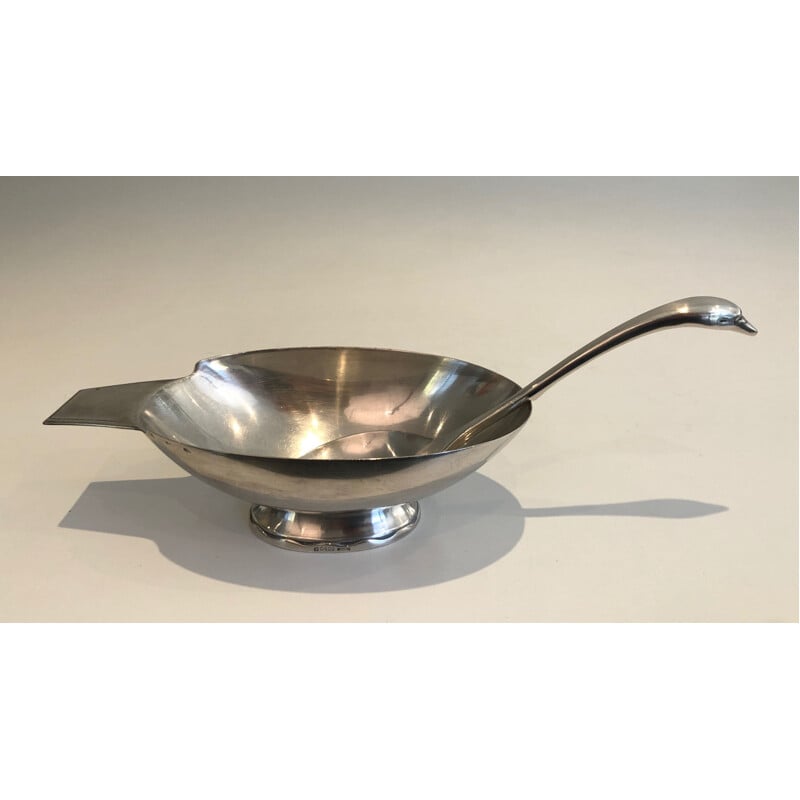 Vintage silver plated swan-shaped gravy boat by Christian Fjerdingstadt for Gallia, France 1930