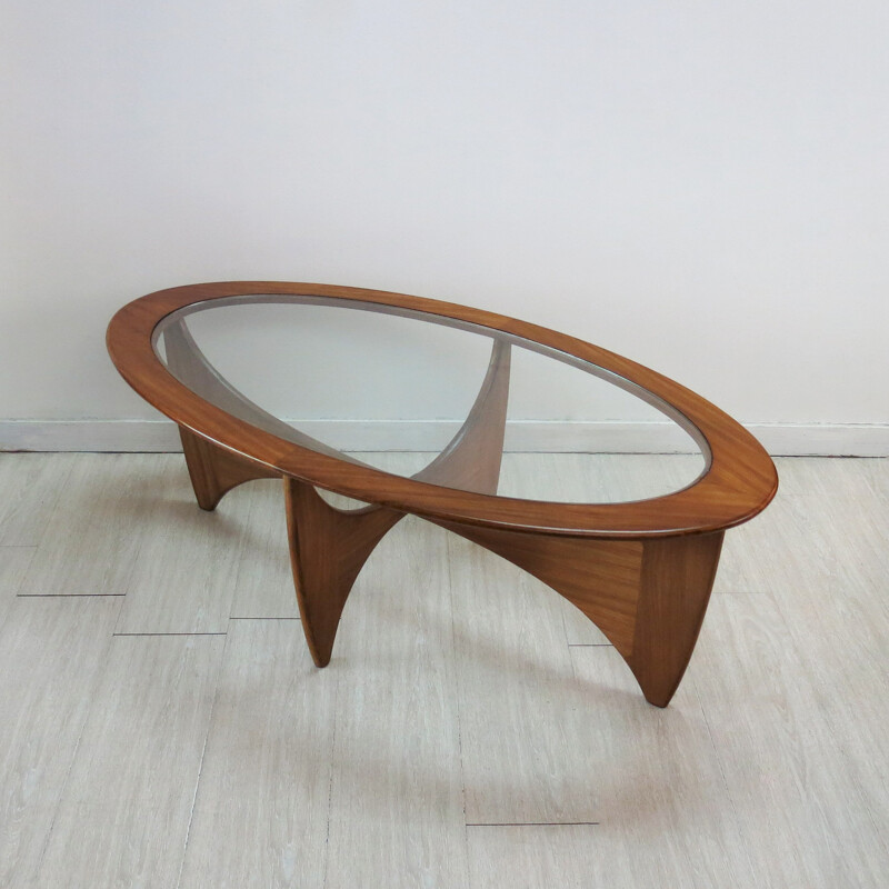 Oval "Astro" coffee table in teak and glass, Victor WILKINS - 1960s