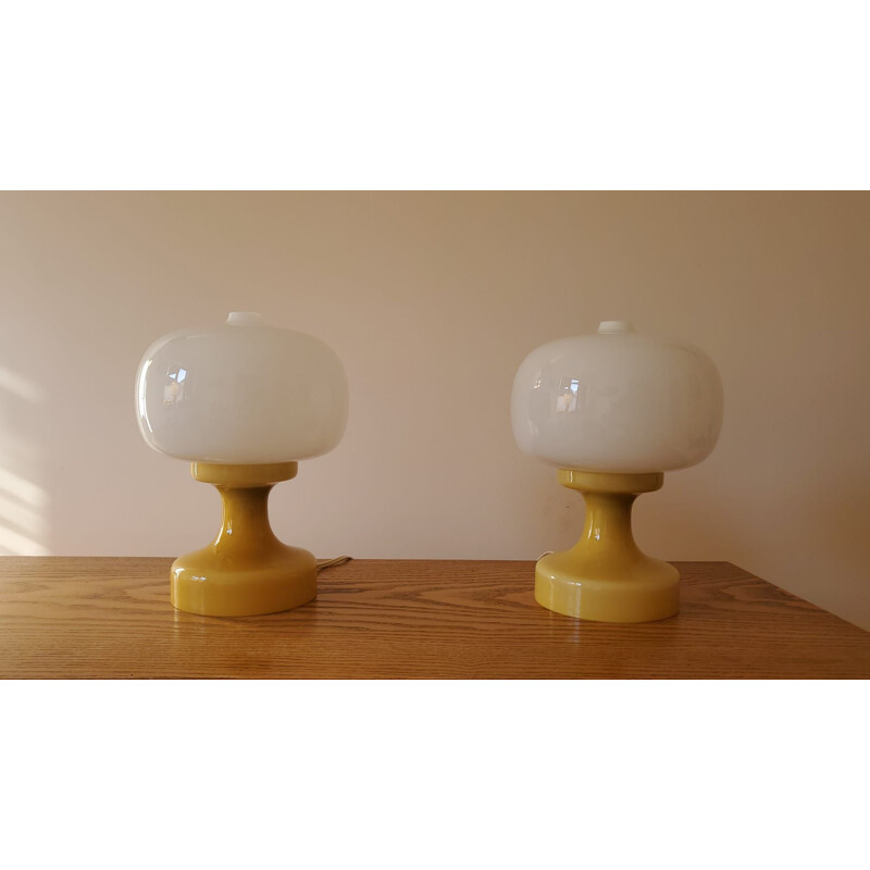 Pareja de lámparas de mesa de cristal vintage, 1970