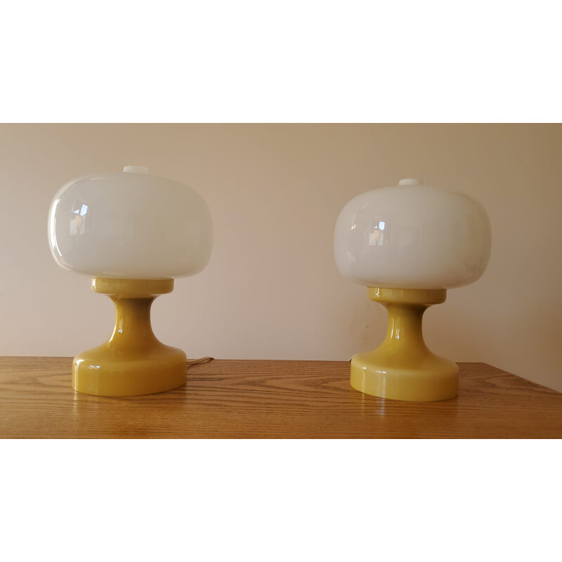 Pareja de lámparas de mesa de cristal vintage, 1970