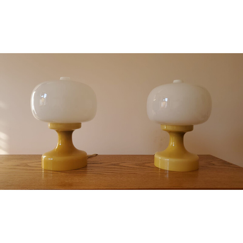 Pareja de lámparas de mesa de cristal vintage, 1970