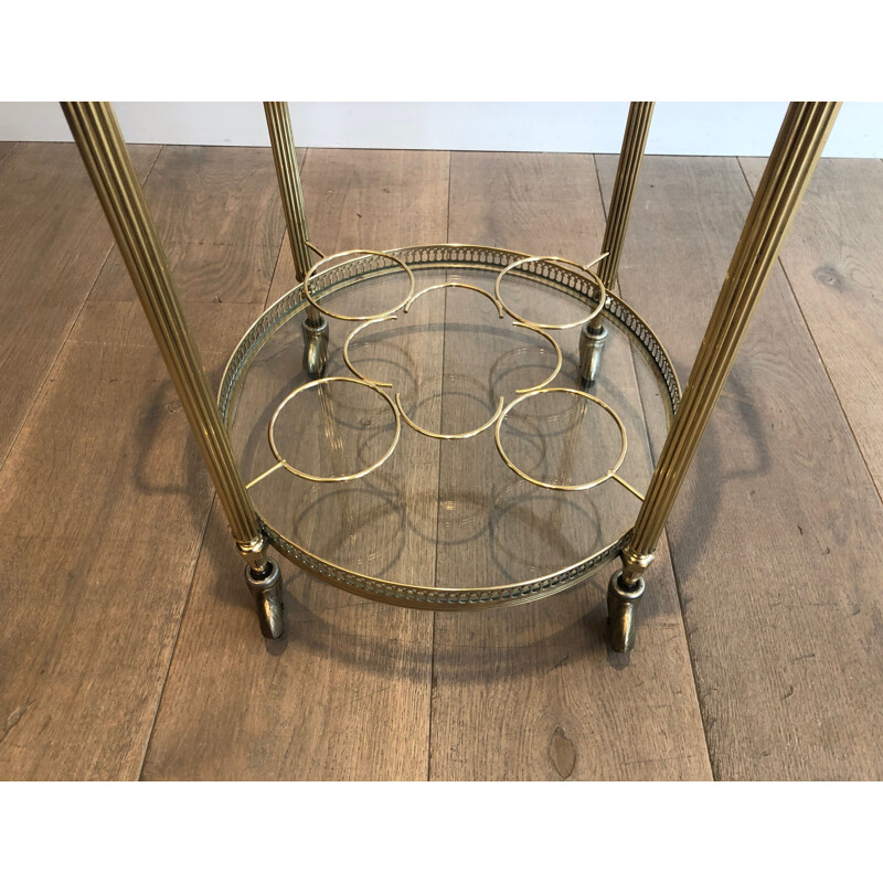 Vintage round rolling side table in brass, France 1950