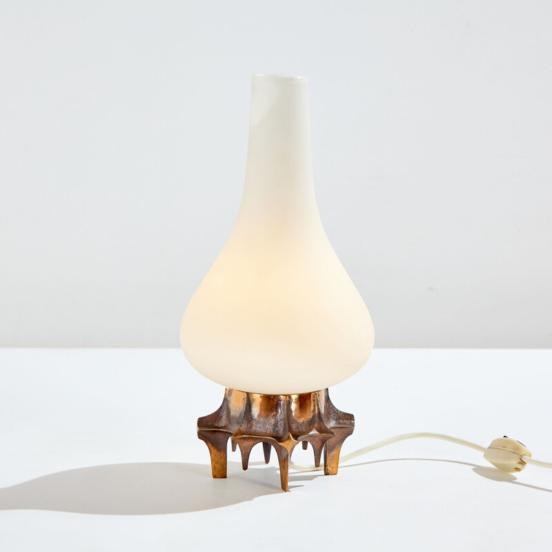 Lampe de table vintage en cuivre et verre de la société Hungarian Craftsmanship Company, 1970