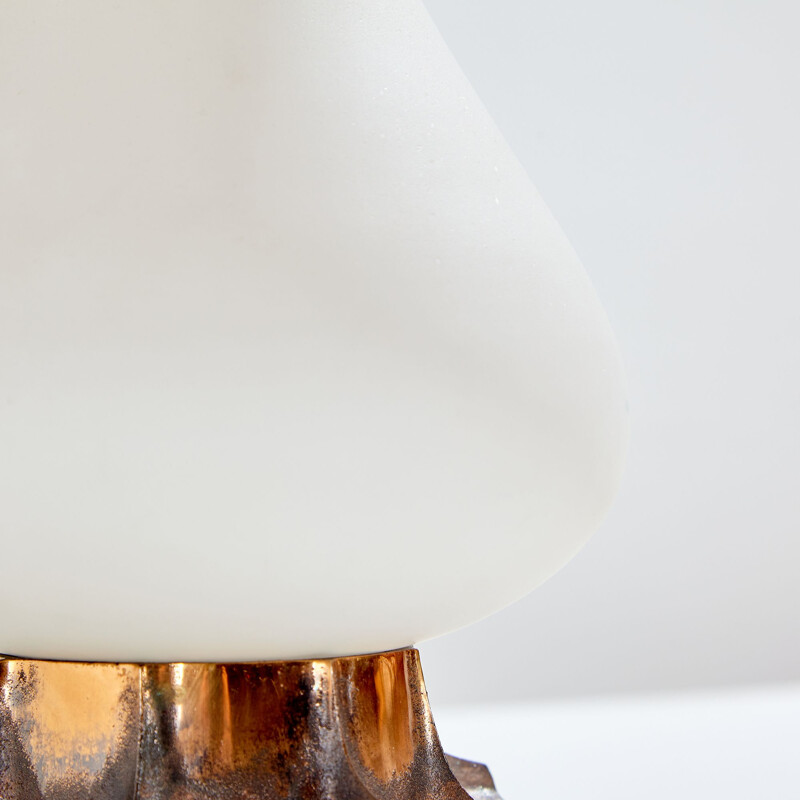 Lampe de table vintage en cuivre et verre de la société Hungarian Craftsmanship Company, 1970