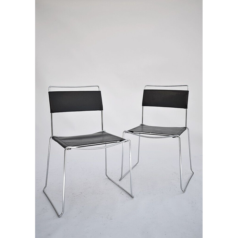 Paar vintage leren stoelen van Giandomenico Belotti voor Alias, Italië 1970