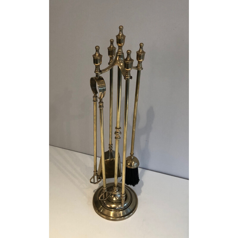 Vintage brass fire set, France 1970