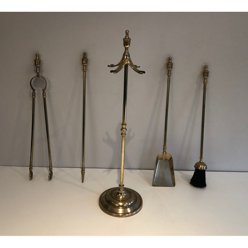 Vintage brass fire set, France 1970